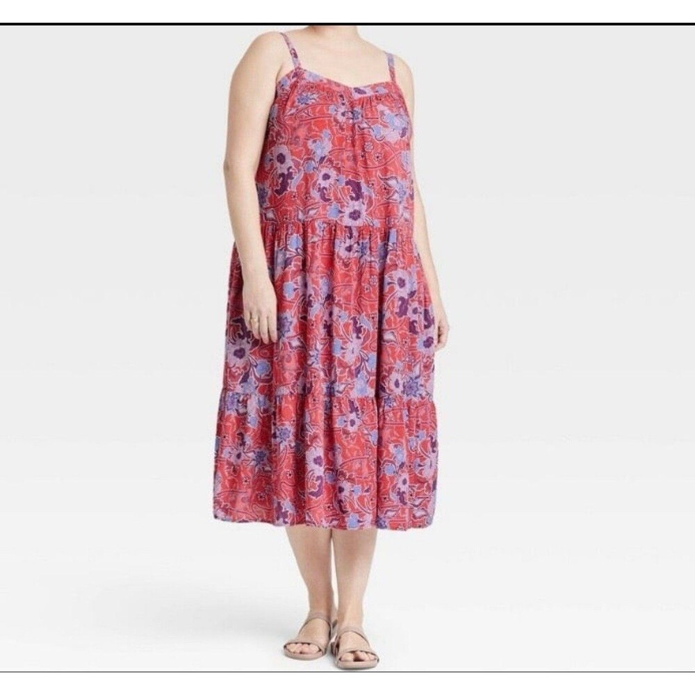 Knox Rose Sleeveless Tiered A-Line Dress Size 2X Sunwashed Red New With Tag